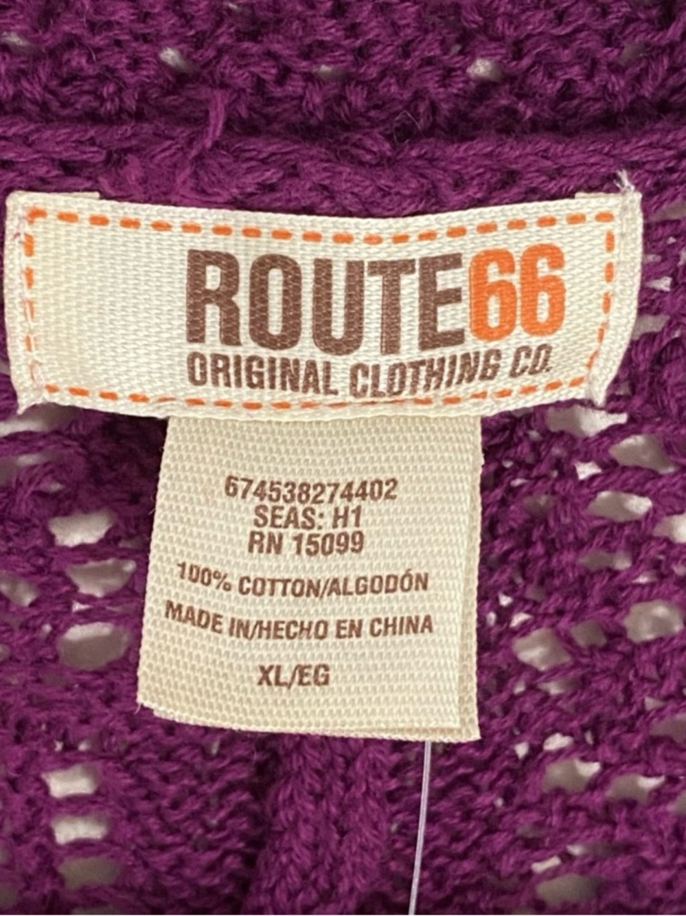 Retro Route 66 Cotton Open-Front Crochet Shrug Poncho in Purple and Red - Picture 5 of 8